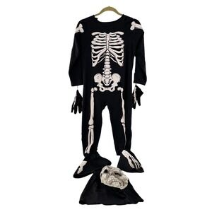 Skeleton Halloween Costume Small 7-8 Hallows Eve Gloves Mask Kids Youth